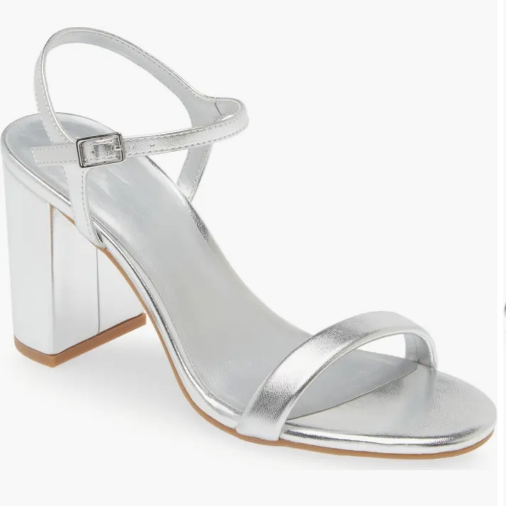 BP. Women Silver Metallic Block Heel Sandals Size 8